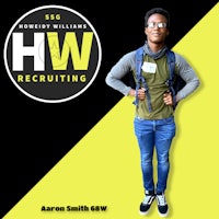 a young man wearing a backpack with the words hw recruiting