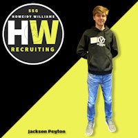 jackson patton is standing in front of a yellow background with the words hw recruiting