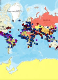 a map of the world with many stars on it
